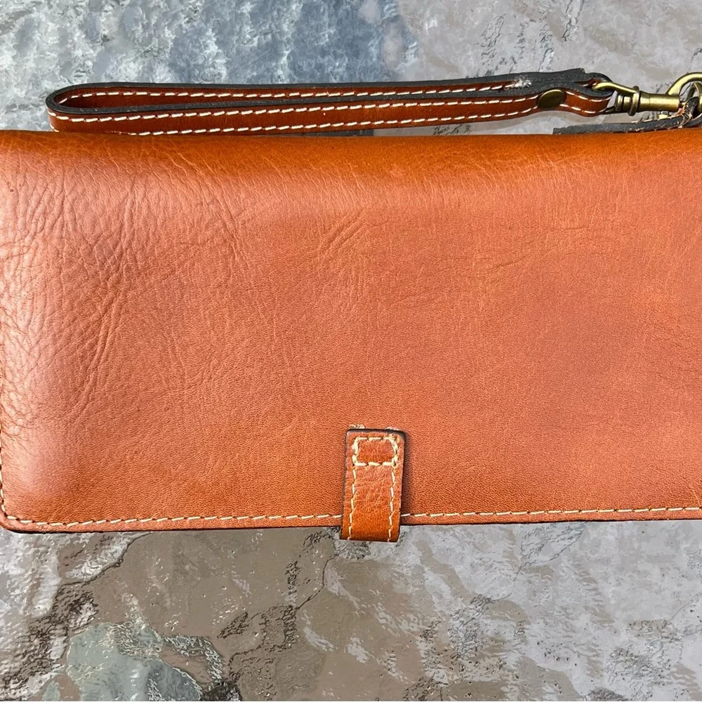Patricia Nash Tan Leather Clutch with Brass Accents - Picture 3 of 8